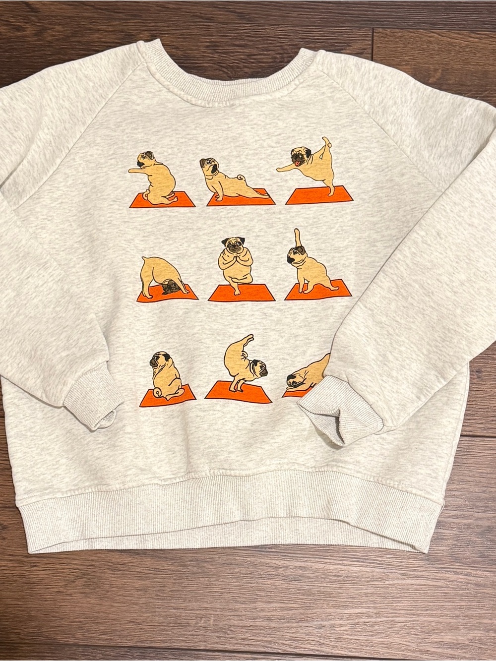 Pug Yoga Graphic Sweatshirt - Cream with Orange Accents Sz S